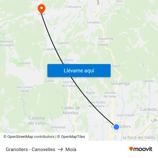 Granollers - Canovelles to Moià map