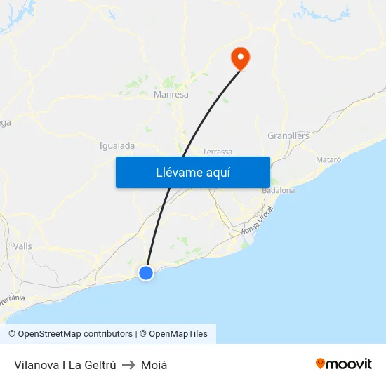 Vilanova I La Geltrú to Moià map