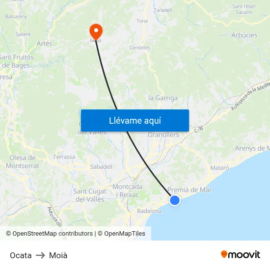 Ocata to Moià map