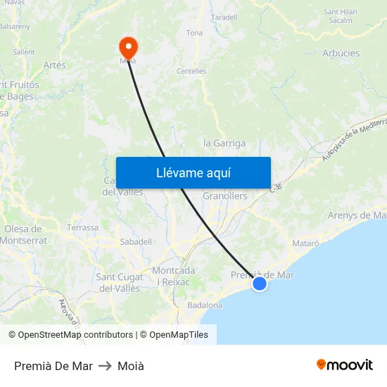 Premià De Mar to Moià map
