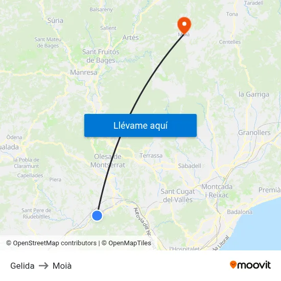 Gelida to Moià map