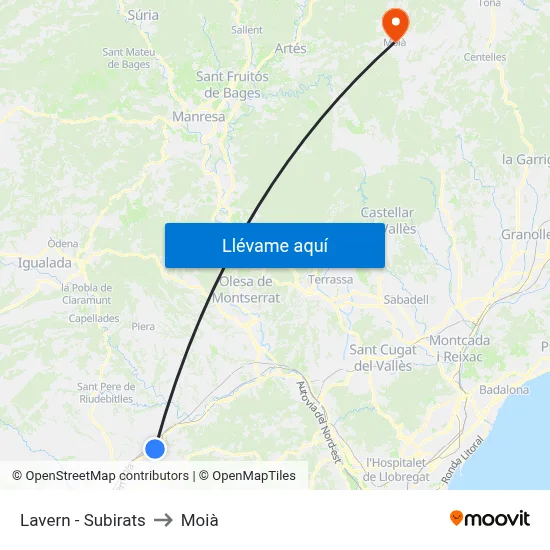 Lavern - Subirats to Moià map