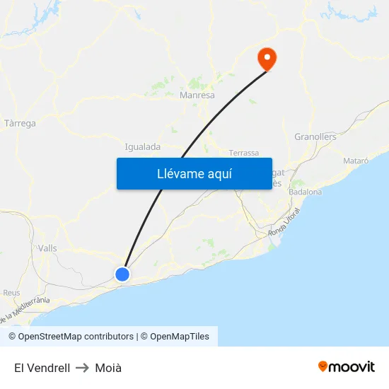 El Vendrell to Moià map