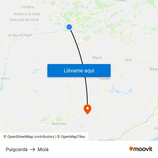 Puigcerdà to Moià map