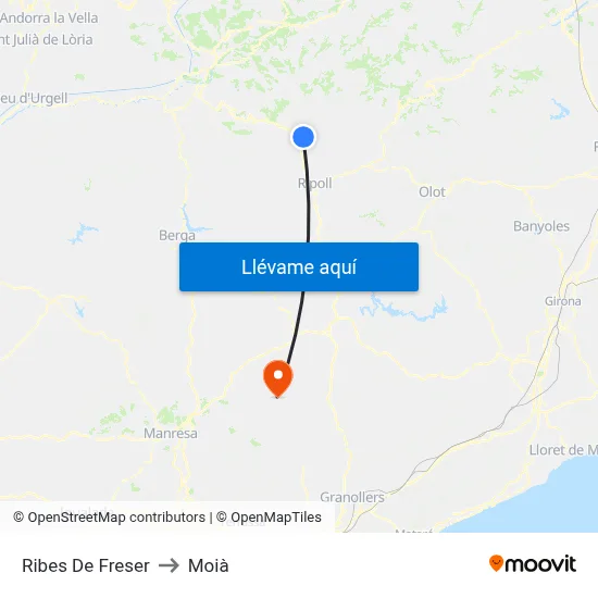 Ribes De Freser to Moià map