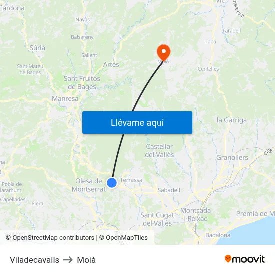 Viladecavalls to Moià map