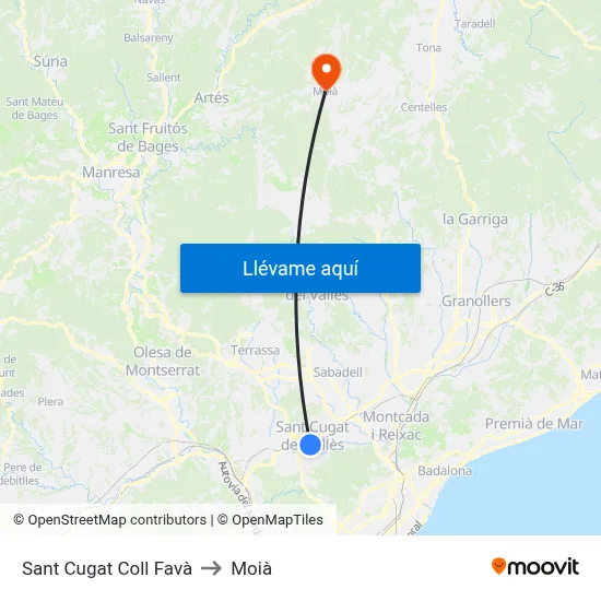 Sant Cugat Coll Favà to Moià map