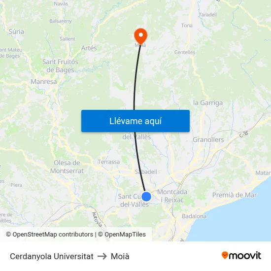 Cerdanyola Universitat to Moià map