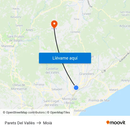 Parets Del Vallès to Moià map