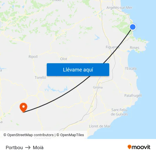 Portbou to Moià map