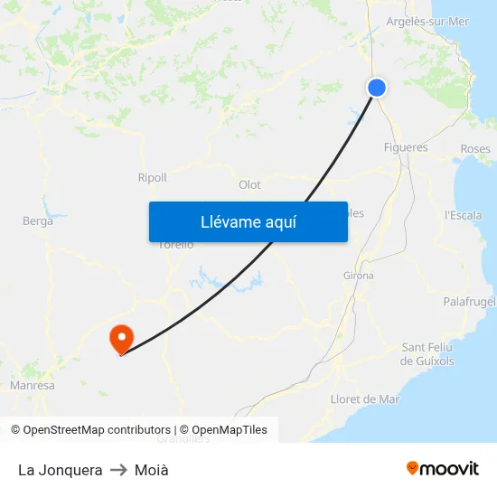 La Jonquera to Moià map