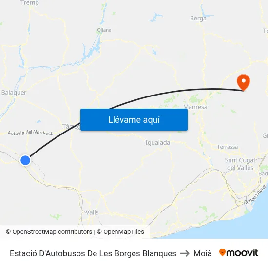 Estació D'Autobusos De Les Borges Blanques to Moià map