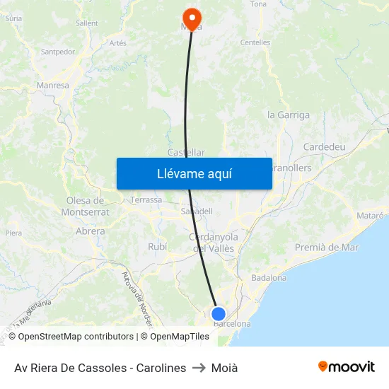 Av Riera De Cassoles - Carolines to Moià map