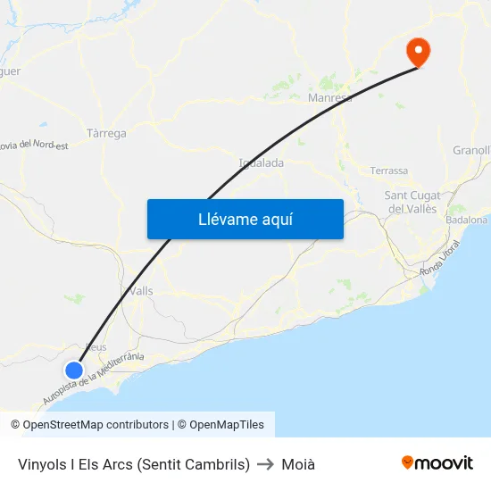 Vinyols I Els Arcs (Sentit Cambrils) to Moià map
