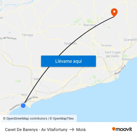 Cavet De Barenys - Av Vilafortuny to Moià map