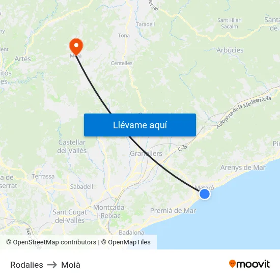 Rodalies to Moià map