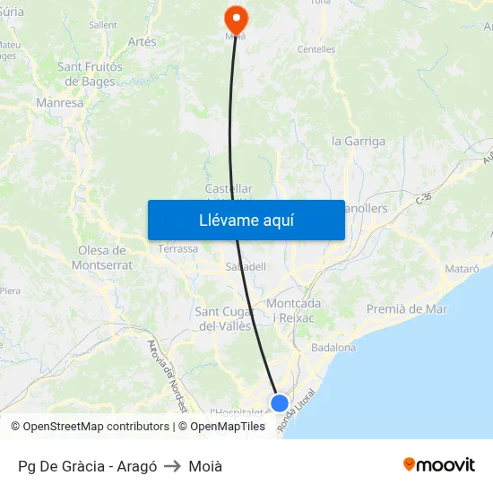Pg De Gràcia - Aragó to Moià map