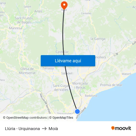 Llúria - Urquinaona to Moià map
