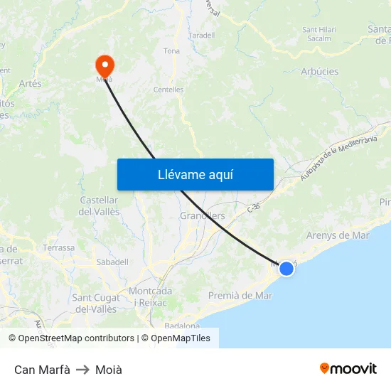 Can Marfà to Moià map
