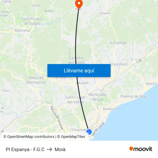 Pl Espanya - F.G.C to Moià map
