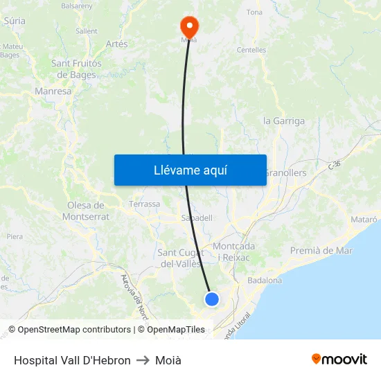 Hospital Vall D'Hebron to Moià map