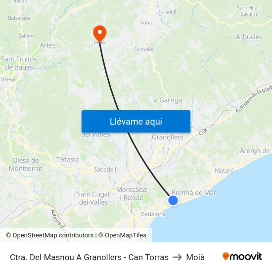 Ctra. Del Masnou A Granollers - Can Torras to Moià map