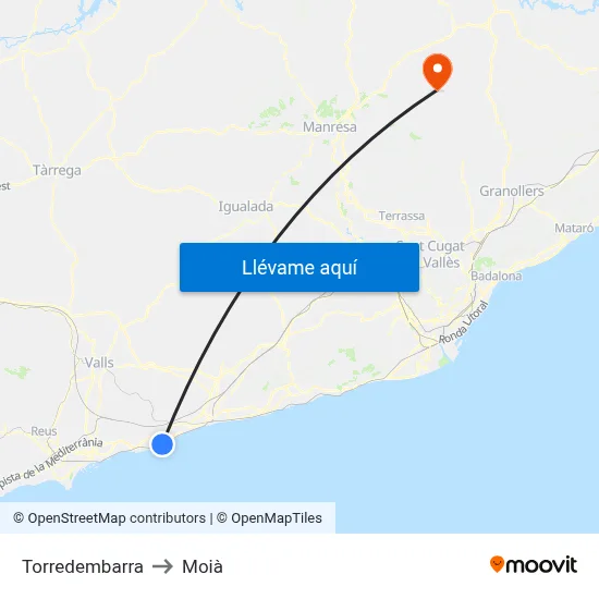 Torredembarra to Moià map