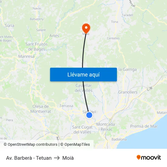 Av. Barberà - Tetuan to Moià map