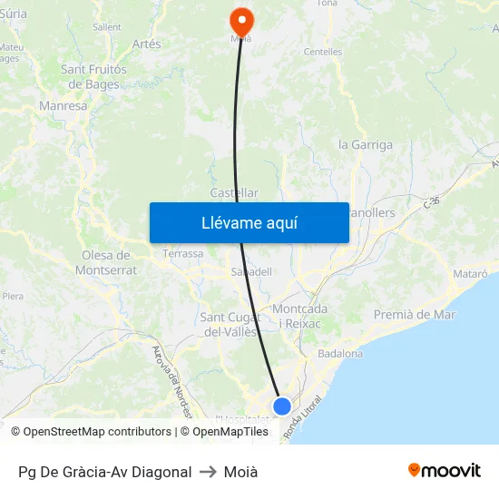 Pg De Gràcia-Av Diagonal to Moià map