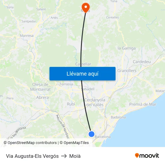 Via Augusta-Els Vergós to Moià map