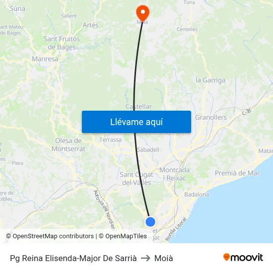 Pg Reina Elisenda-Major De Sarrià to Moià map