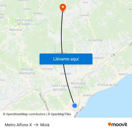 Metro Alfons X to Moià map