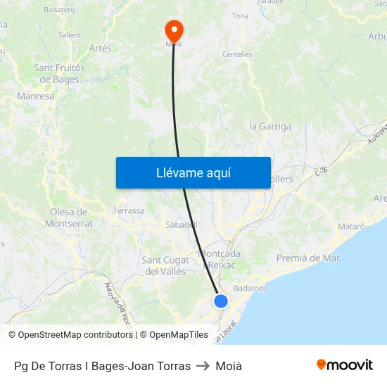 Pg De Torras I Bages-Joan Torras to Moià map