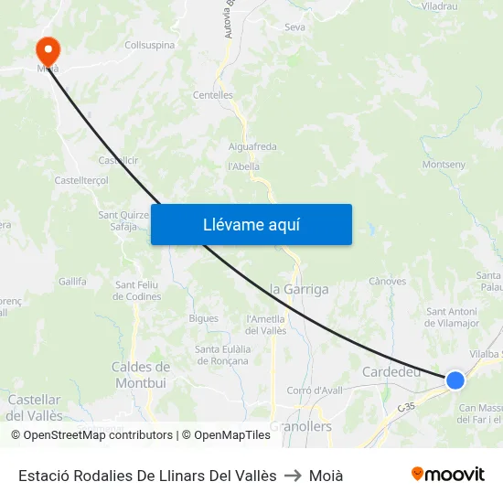 Estació Rodalies De Llinars Del Vallès to Moià map