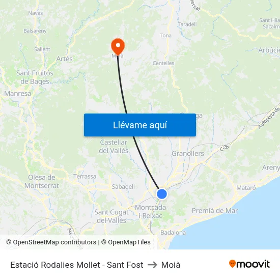Estació Rodalies Mollet - Sant Fost to Moià map