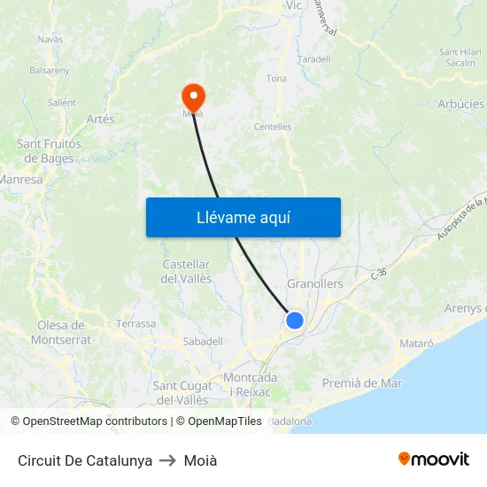 Circuit De Catalunya to Moià map