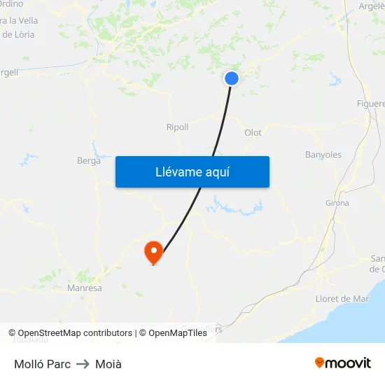 Molló Parc to Moià map