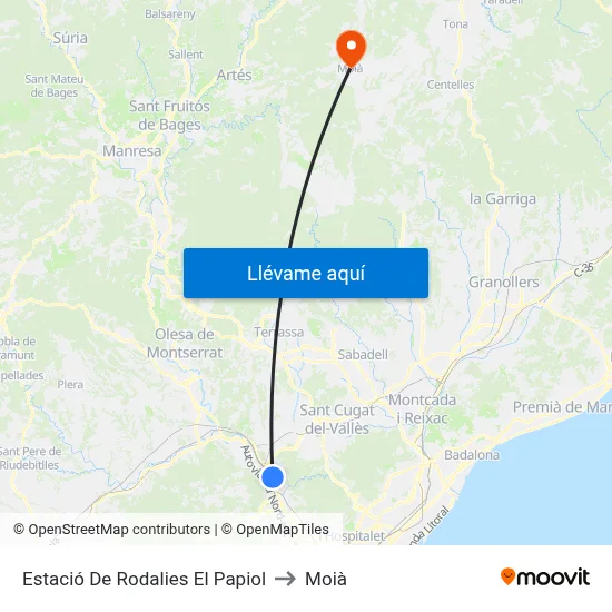 Estació De Rodalies El Papiol to Moià map