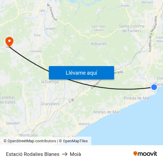 Estació Rodalies Blanes to Moià map