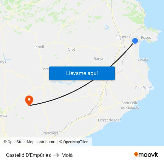 Castelló D'Empúries to Moià map