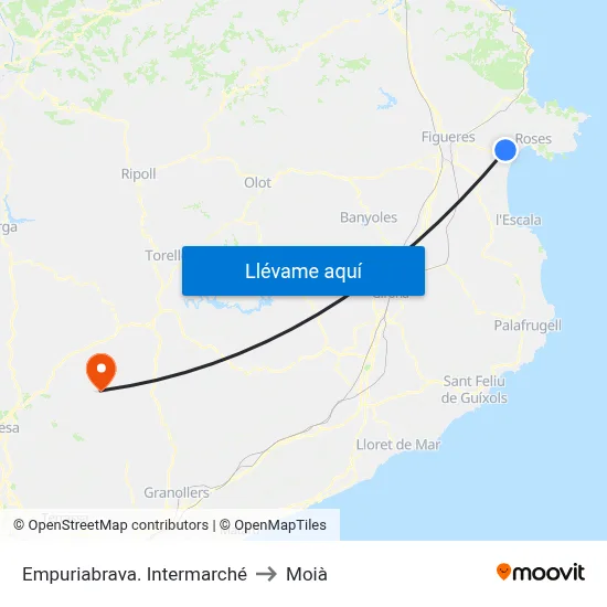 Empuriabrava. Intermarché to Moià map
