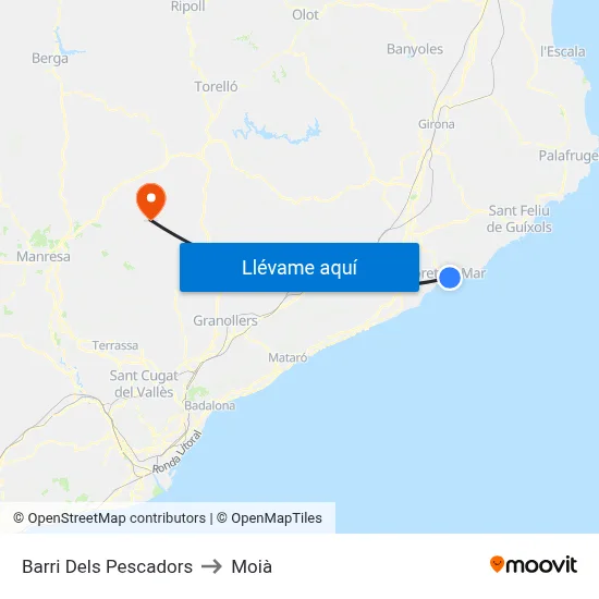 Barri Dels Pescadors to Moià map