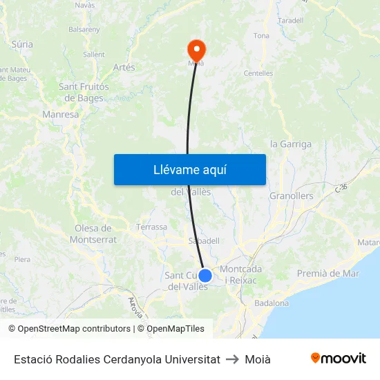 Estació Rodalies Cerdanyola Universitat to Moià map