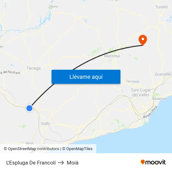 L'Espluga De Francolí to Moià map