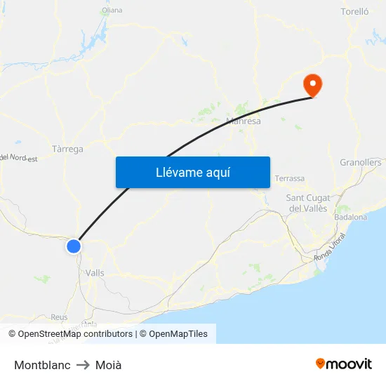 Montblanc to Moià map
