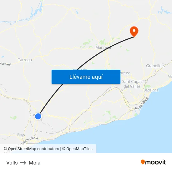 Valls to Moià map