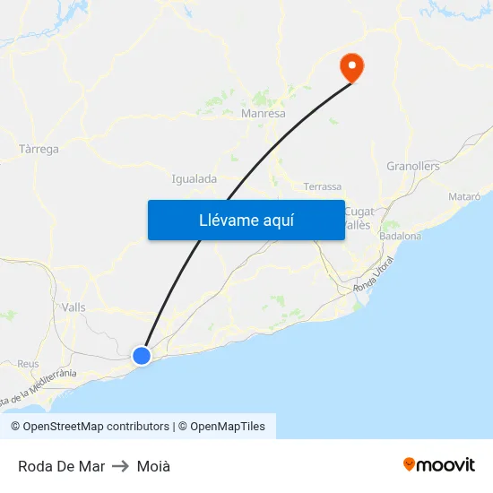 Roda De Mar to Moià map