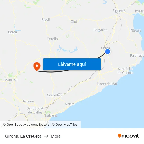 Girona, La Creueta to Moià map