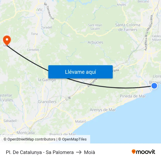 Pl. De Catalunya - Sa Palomera to Moià map