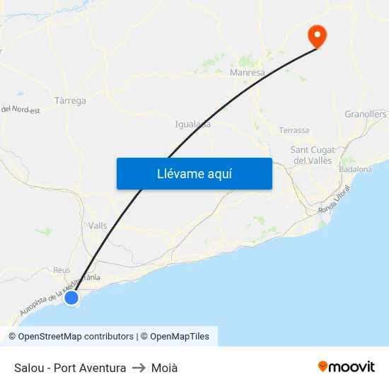 Salou - Port Aventura to Moià map